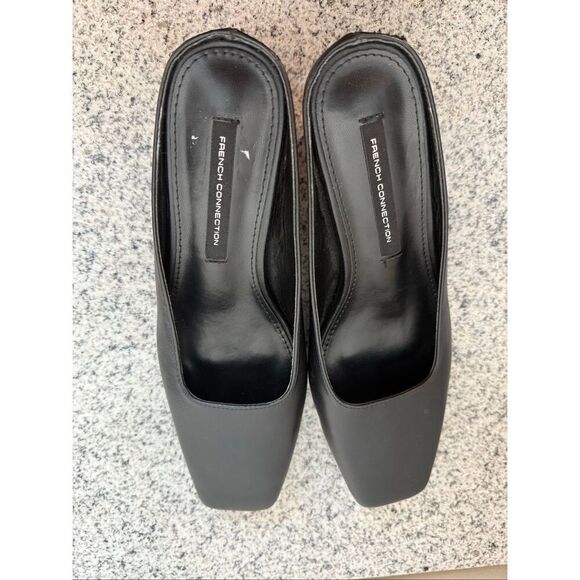 French Connection Aimee Black Heeled Mules | Block Heel Slip-On Dressy Shoe 6.5 - Picture 2 of 6